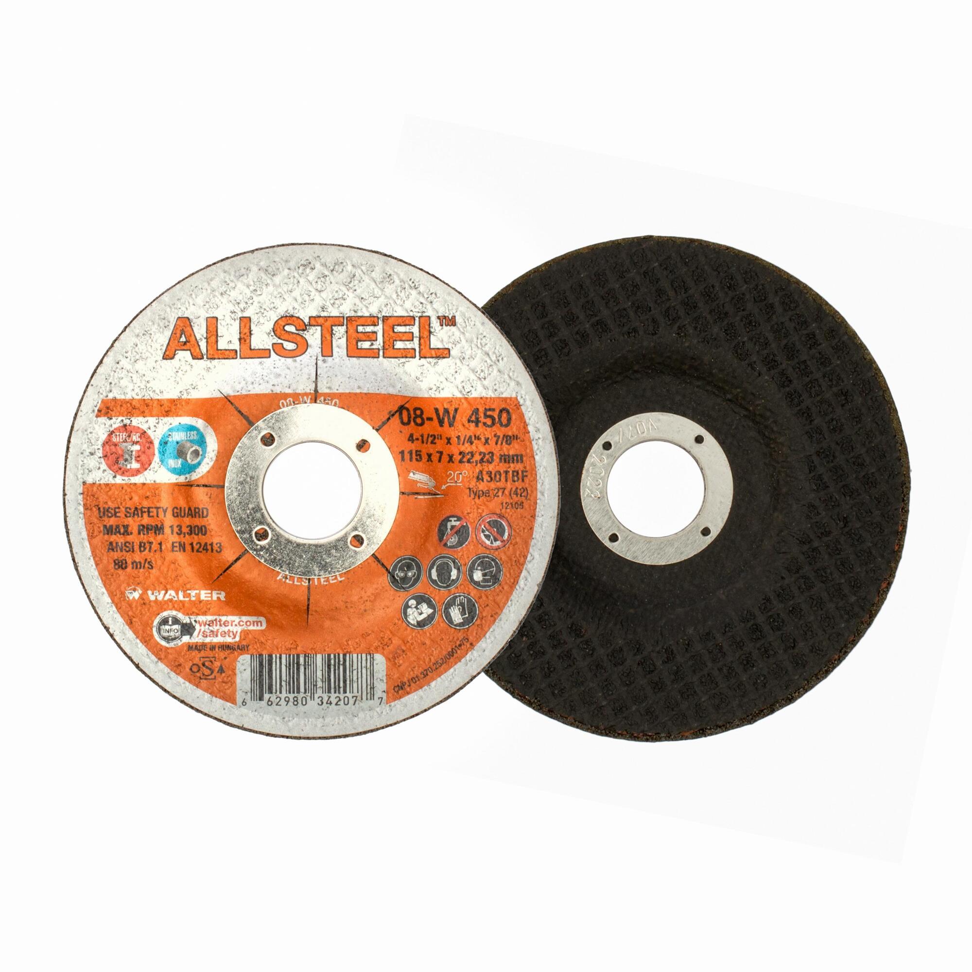 Allsteel Grinding Wheel — 4.5in. x 0.25in., High-Strength Abrasive, Pack of 25, Model# 08W450
